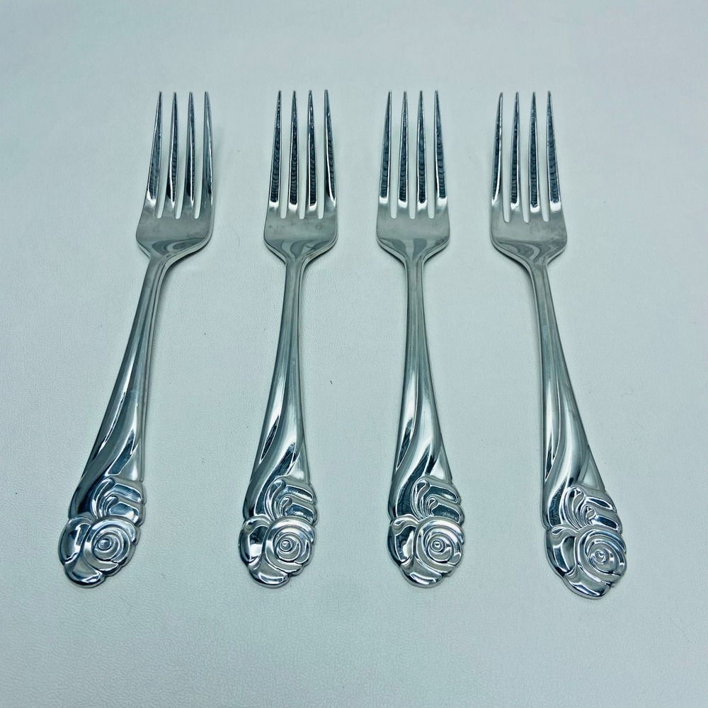 Set of 4 Yamazaki Ribbon Rose Stainless Glossy Salad‎ Fork 6.75" Japan